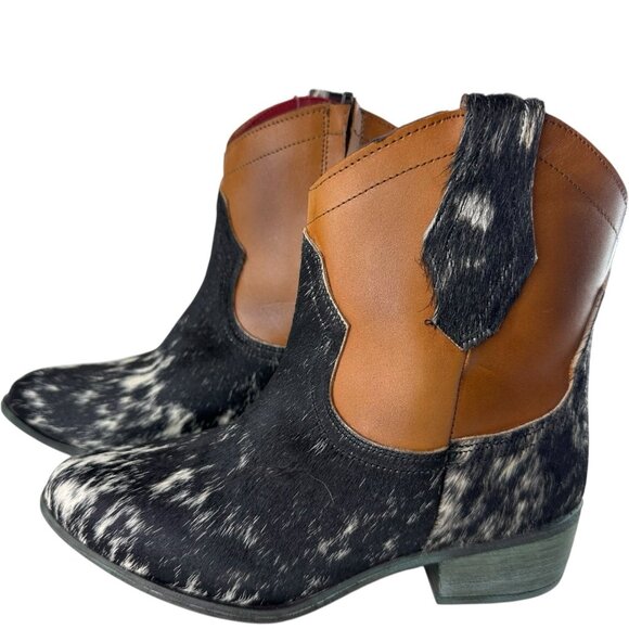 Alcala's Johnny Women Black Brown Cow Hair-On-Hide Leather Cowboy Boot Size 6.5 - Picture 1 of 14